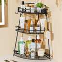 VITVITI 3 Tier Corner Bathroom Counter Organizer, Metal Bathroom Countertop Organizer Shelf Storage, Bath Room Sink Makeup Organizers for Vanity Skincare with Hooks, Black
