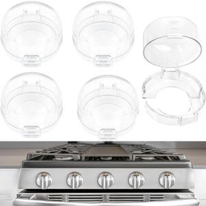 Stove Knob Safety Covers, Stove Knob Covers for Child Safety, Gas Stove Knob Locks, Prevent Baby Pets from Turning on Stoves, Baby Proofing, Heat-Resistant Adhesive, (Clear)-5 Pack