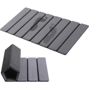 Large Foldable Stone Bath Mat, 23.6" x 15.5" Non-Slip Stone Shower Mat, Super Absorbent Diatomaceous Earth Mats, Quick Drying Bath Mats for Bathroom, Easy to Clean