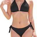 Buauty Women Bikini Set Bathing Suit Trendy String Triangle Bikini Two Piece Swimsuit Sexy Adjustable Chest Tie Swimwear (Black, M)