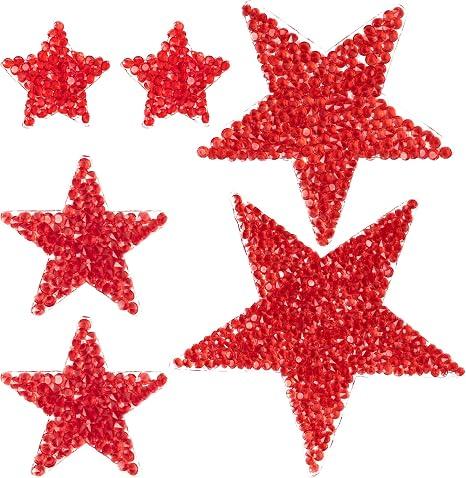 CTEAKOP 6 Pcs Adhesive Star Patches Iron on, Star Iron on Patches, Iron on Rhinestones for Clothing, Hats, Jeans, Dress, Jackets, Bag, Crafts (Red)