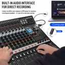 16-Channel Audio Mixer with 99 DSP, Professional Audio Console Digital Sound Music Mixing Board DJ Mixer w/USB Input Bluetooth MP3 48V Power Supply Mute Function for Studio Live Performance