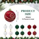 Suzile 12 Pcs Large Velvet Christmas Ball Ornaments, 4 Inch Burgundy & Green & White Flocked Christmas Tree Ornament Shatterproof Hanging Xmas Ball Bulbs for 2025 Xmas Tree Home Decorations (Mixed)