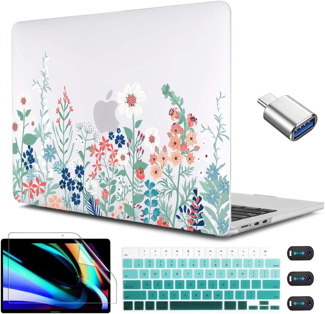 CISSOOK for MacBook Air 13.6 Inch Case 2022 2023 2024 2025 2026 Release Model A2681 A3113 A3240 A3449, Matte Frosted Hard Shell Cover with Keyboard Cover for MacBook Air 13.6 M2 M3 M4 M5 - Wildflowers