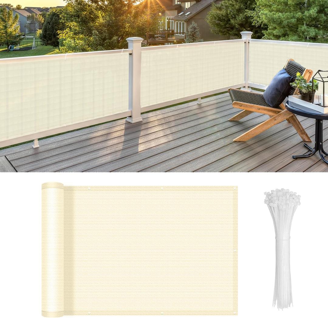 LOVE STORY Balcony Privacy Screen, 3'x10' Butter Cream Deck Shield Screen Fence Cover (HDPE),UV Protection and Weather-Resistant,3 FT Height for Deck, Patio, Backyard, Outdoor Pool, Porch, Railing