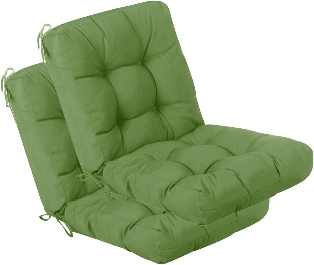 QILLOWAY Outdoor Seat/Back Chair Cushion Tufted Pillow, Spring/Summer Seasonal Replacement Cushions - Set of 2 (Dark Green)