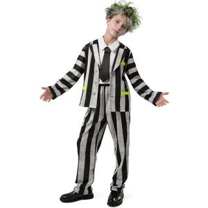 Spooktacular Creations Halloween Costume for Boys, Horror Black and White Vertical Striped Spooky-cool Costume for Kids (L)