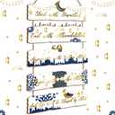 2 x Patelai 5 Pcs Eid Ramadan Islamic Wooden Wall Decor Eid Decorations for Home Start and End with Allah Wall Art Allah Pediment Inspirational Hanging Plaque Wreath for Islamic Muslim Supply(Blue)