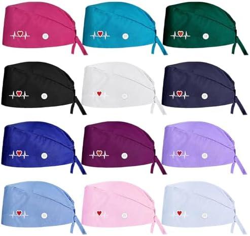 EupHHonycs 12 Pcs Bouffant Cap with Buttons Adjustable Bouffant Nurse Hats Unisex Sweatband Adjustable Gourd-Shaped Tie Back Hats