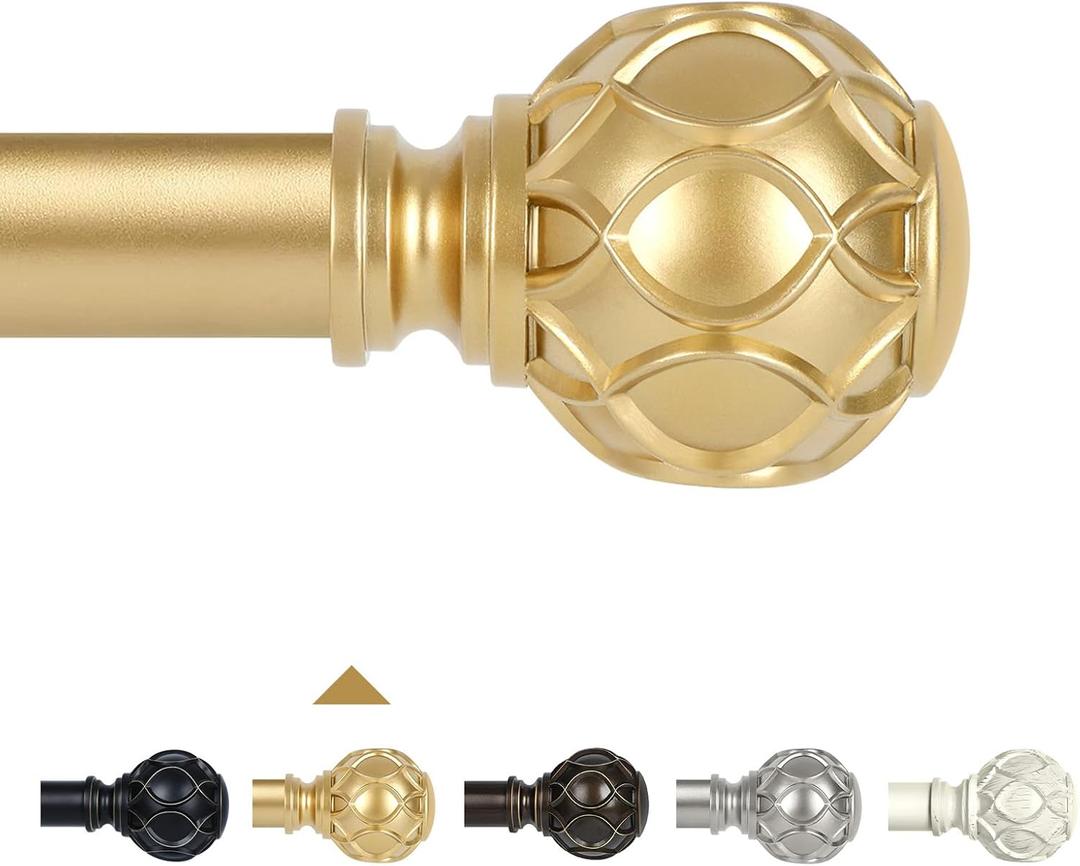 TANGWIN Gold Adjustable Curtain Rods for Windows:72-144 Inch Farmhouse Heavy Duty Long Curtain Rod for Bedroom Living Room,Boho Decorative Rustic Drapery Rods with Vintage Coastal Finials,Brass Gold