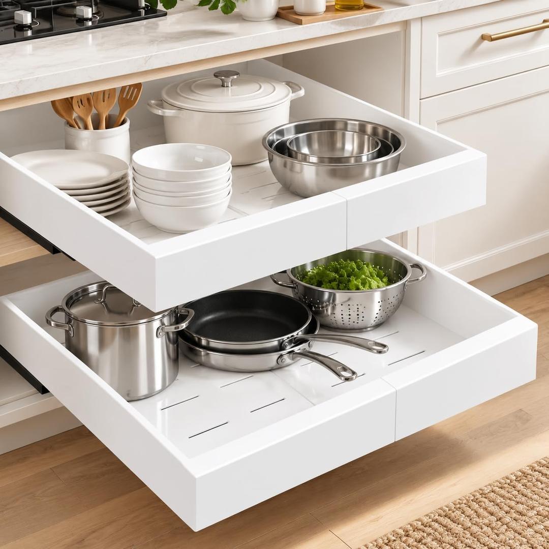 2 Pack Expandable Pull Out Cabinet Organizer,16.54" Deep,White