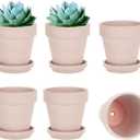 vensovo Pink Terracotta & Clay Pots with Saucer - 6 Pack 5 Inch Terra Cotta Pot Ceramic Pottery Planter Cactus Flowerpots Drainage Hole, Great for Plants, Crafts and Wedding Favor