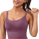 Everrysea Sports Bras for Women High Support Longline Workout Tank Tops Built in Bra Strappy Yoga Padded Crop Top (Small, Dark Purple)
