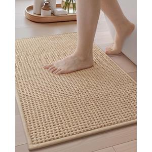 Color&Geometry Chenille Pile Large Bathroom Rugs Upgraded Denser, 44"x 17.5" Non Slip Absorbent Beige Bath Mats for Bathroom Thin Fit Under Door, Washable Quick Dry  
