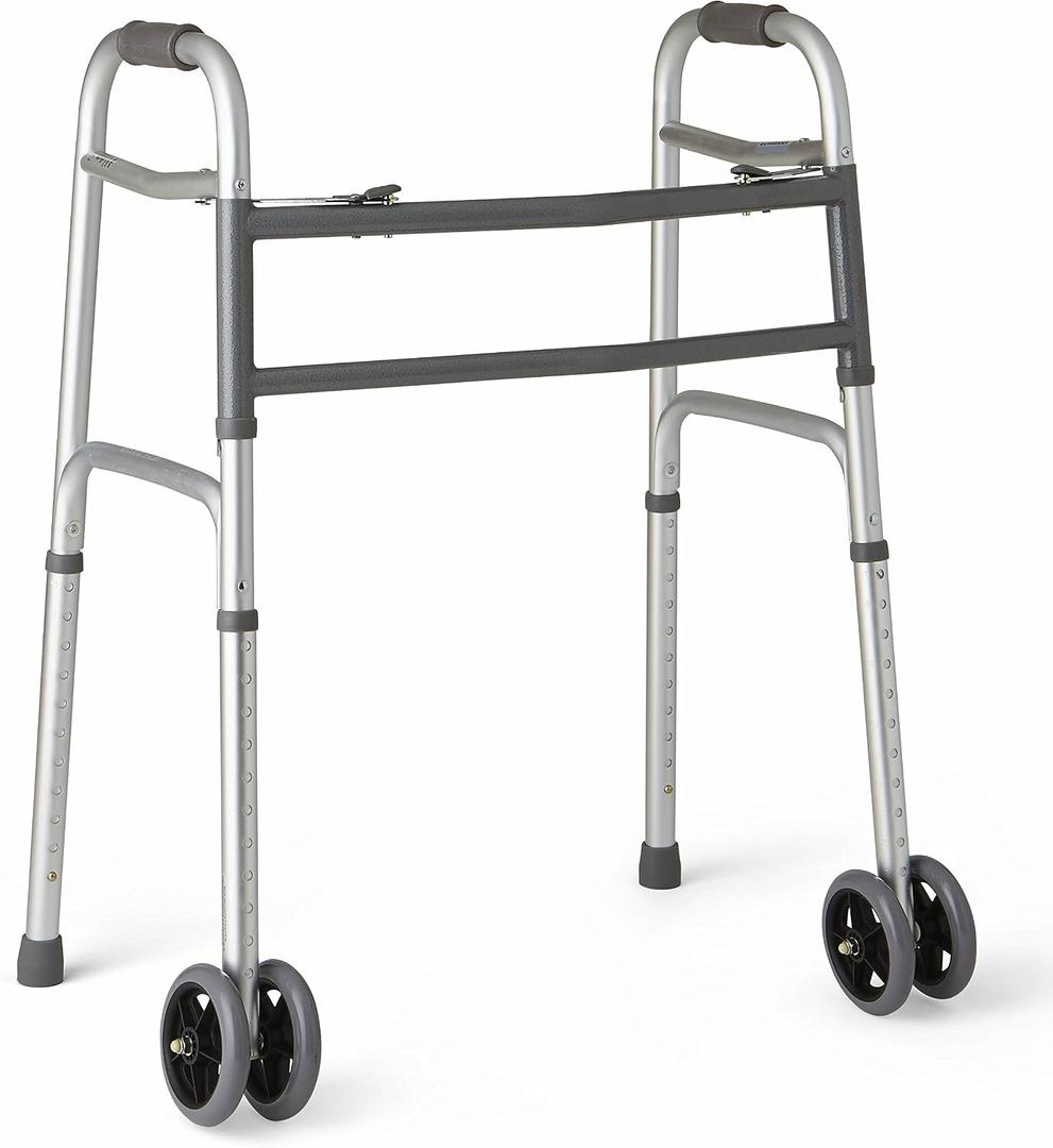 Medline Heavy-Duty Bariatric Folding Walker with 5 Wheels and Durable Handles, 500 lb. Weight Capacity