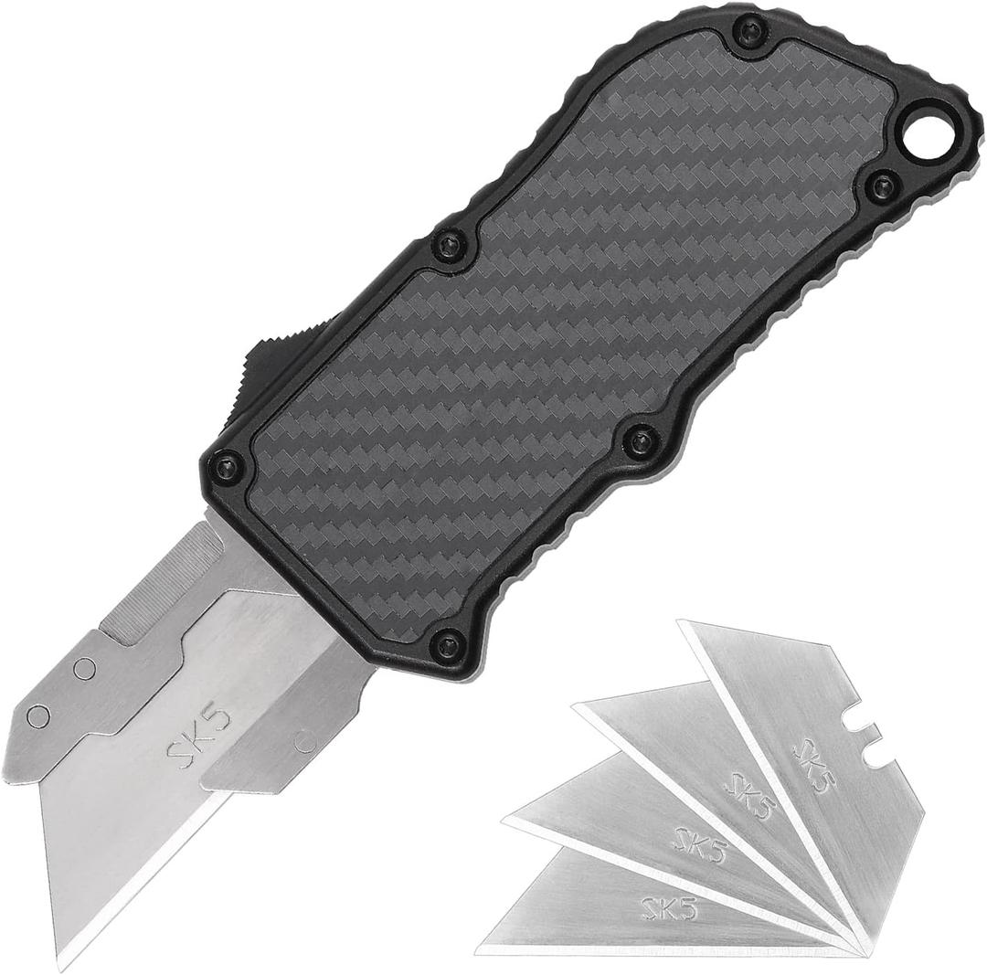 Utility Knife Box Cutter, Pocket Knife, Change Blade Razor Knife, Aluminum Alloy Shell, 5 Extra Blades