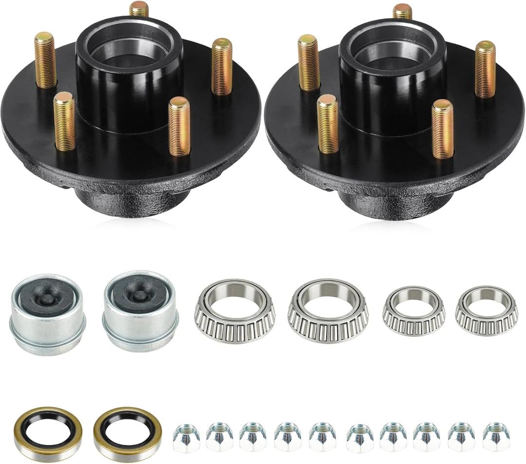 AEagle 2 Sets 5 on 4.5" Bolt Circle Trailer Hub 5 Lug Idler Hub Kits for 3,500lbs 1-1/16'' to 1-3/8'' Tapered Axle, Replacement for L68149 L44649 Inner & Outer Cone Bearings