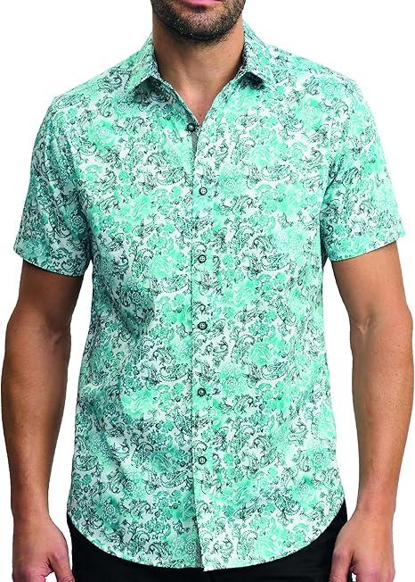 Robert Graham Men's Downing Short Sleeve Woven Button Down Shirt (Evergreen, Size M)