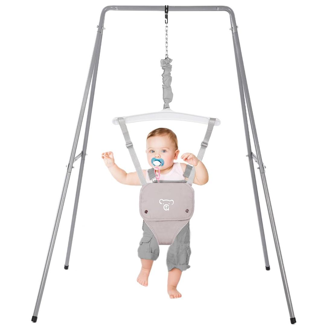 G TALECO GEAR Baby Jumper with Stand, Baby Jumpers and Bouncers, Baby Exerciser Suitable for 6-24 Months, Easy to Assemble & Store Jumper for Baby (Grey) (Grey)