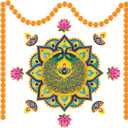 Tiamon Diwali Rangoli Decorations Include 7 pcs Rangoli Floor Stickers and 2 pcs Marigold Garlands Diwali Rangoli Stickers for Floor Entrance Porch Indian Diwali Diyas Rangoli Home Party Decorations