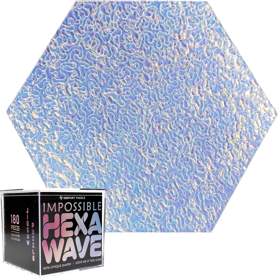 Impossible Hexawave - Jigsaw Puzzle, wavy surface, Unique Color Changing Iridescent Acrylic 180 Pieces Challenge Game for Adults Gift DIY by GEMTURT