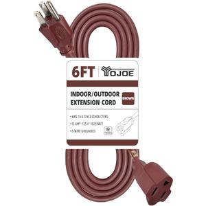 YOJOE Indoor Outdoor Extension Cord, 3 Prong 13A Weatherproof Power Cord, 16 Gauge Heavy Duty 6 ft Brown Extension Cord for Garage, Garden and Home, 16/3 SJTW UL Listed