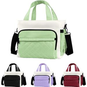 Women's Insulated Lunch Box Bag - Stylish Tote Design, Leakproof Waterproof Lunch Cooler, Large Lunch Tote Bags for Work Commute & Dates (White-Green)