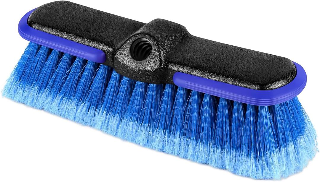 Car Wash Brush Head with Soft Bristle 10 Inch, Car Cleaning Brush with Protective Bumper for Cleaning Auto Cars Trucks RV Boat Deck (Blue) (1 Pack)