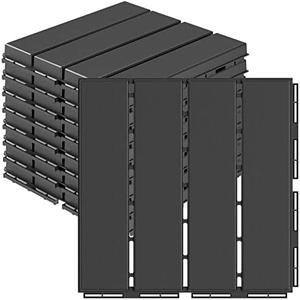 Goovilla Plastic Interlocking Deck Tiles, 9 Pack , 12"x12" Waterproof Outdoor Flooring All Weather Use, Patio Floor Decking Tiles for Porch Poolside Balcony Backyard, Dark Grey