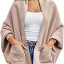 Saodimallsu Womens Open Front Cardigan Batwing Long Sleeve Shawl Chunky Knit Loose Fall Poncho Sweater Coats (S, Coffee)
