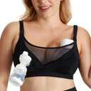 Momcozy Mesh Support Pumping Bra Hands Free Suitable for 36C-44G, Comfortable Plus Size Pumping and Nursing Bra in One (Large, Black)