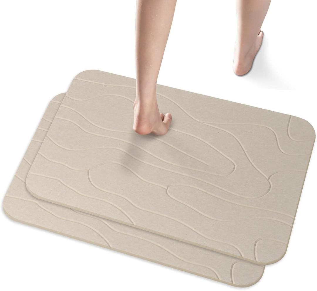 2 Pack Diatomaceous Earth Shower Mat, Stone Bath Mat, Nonslip Super Absorbent Fast-Drying Hard Bath Mat for Bathroom Shower Floor, 23.62 x 15.35 inch, Grey and White Pattern, Large