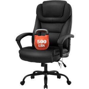 BestMassage Big and Tall Office Chair 500lbs Wide Seat Ergonomic Desk Chair with Lumbar Support Arms High Back PU Leather Executive Task Computer Chair for Heavy People Women,Black