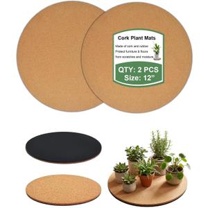 Vensovo Cork Plant Coasters & Saucers 12 Inch Absorbent Round Mats for Indoor Flower Pots, Planters, Houseplants, Surface Protector for Table & Floor, 2 Pack