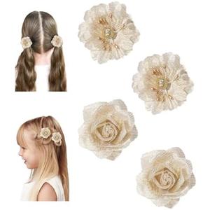 WNYUJOY Baby Girls Floral Hair Bows Clips, 4Pcs Glitter Gold Flower Hair Barrettes Alligator Clips, Hair Accessories for Toddlers Kids Teens