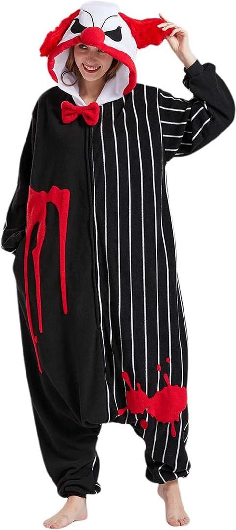 DarkCom Clown Onesie Halloween Costume One Piece Unisex Adult Pajamas Women Men Sleepwear Christmas Pajamas