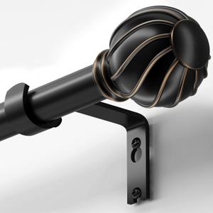 Oneach Black Curtain Rods for Windows 72 to 144 Inch, 7/8" Adjustable Heavy Duty Decorative Drapery Rods with Round Netted Texture Finials (Pack of 1, 36 to 150 Inch)
