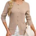 GRACE KARIN Women Business Casual Sweater Blazer Lightweight Long Sleeve Knitted Cardigan Sweaters Slim Fit Cardigan Jackets with Pockets(Khaki,2XL)