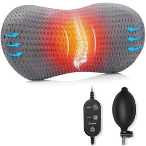 KNQZE Lumbar Support Pillow Adjustable Traction Height with Heating for Lower Back Pain Relief, Memory Foam Back Pillow, Ideal for Office Chair, Recliner, Car Seat, Bed
