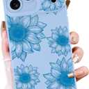 OOK Floral Case for iPhone 17 Pro Max, Cute Blue Sunflower Blooms | Soft TPU, Shockproof Protective Slim Flower Phone Cover for Women Girls