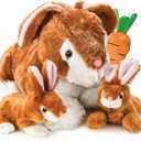 PREXTEX Plush Bunny Rabbit with Zippered Pouch for Little Baby Bunnies - Easter Bunny with Baby Bunnies Inside and a Cute Plush Carrot - Stuffed Animal for Easter Gifts and Baskets