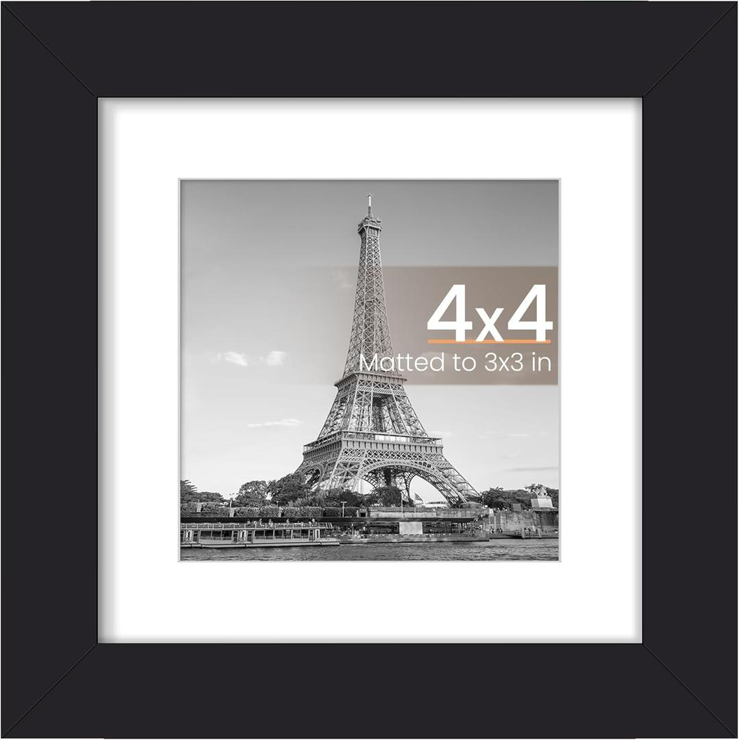 Upsimples 4x4 Picture Frame, Display Pictures 3x3 with Mat or 4x4 Without, Wall Hanging Photo Frame, Black, 1 Pack