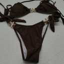 SOLY HUX Women's Bathing Suit Ring Linked High Cut String Bikini Set Tie Side Thong Two Piece Swimsuit (Large, Pure Khaki)