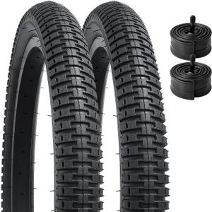 YUNSCM 2-PCS 18" Bike Tires 18x1.95/53-355 and 18" Bike Tubes Schrader Valve Compatible with Kid Bike 18 x 1.95 18x2.0 All-Terrain Bicycle Tires and Tubes (Y-1028)