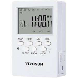 VIVOSUN 7 Day Programmable Digital Timer with Dual Outlet, 20 On/Off UL Listed Heavy Duty Plug-in Outlet Timer with Countdown Setting, Indoor for Lamp, Fan, Heater, Humidifiers, Aquarium (1 Pack)