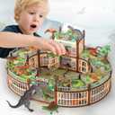 Dinosaur Playground Toy Set 215PCS 18 Realistic Dinosaurs, Build Your Own Dinosaur Park, Interactive Play with Openable Cage & Battle Station, for Boys & Girls, Enhance Kids Creativity