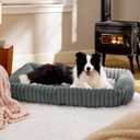 Bedsure ComfyFleece Cute Dog Bed for Extra Large Dogs - Washable Furry Puppy Beds, Rectangle Orthopedic XL Pet Beds with Removable Zipper Cover, 43x30x8inches, Warm Grey