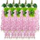 24 Pack Pink Wisteria Hanging Flowers Garland, 3.77 Feet Artificial Flower Vines, Fake Wisteria, Artificial Vines Hanging Garland for Backdrop Outdoor Yard Garden Decor