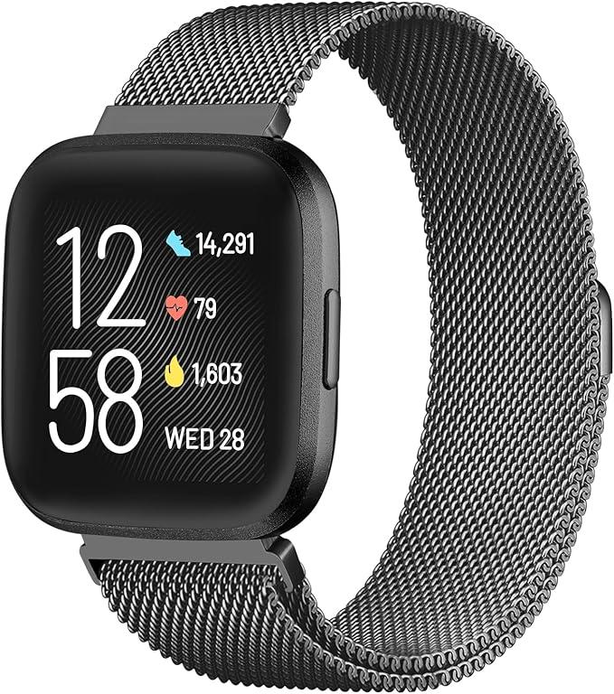 ZWGKKYGYH Metal Bands Compatible with Fitbit Versa/Versa Lite/Versa 2 Smart Watch for Women Men, Stainless Steel Mesh Replacement Bracelet Band for Versa 2, Black Large