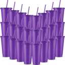 Amyhill 24 Pcs Reusable Cups with Lids and Straws 24 oz Glitter Iced Coffee Tumbler Plastic Travel Mug Cup for Smoothie Juices Birthday Sleepover Party Supplies for Girls(Purple)